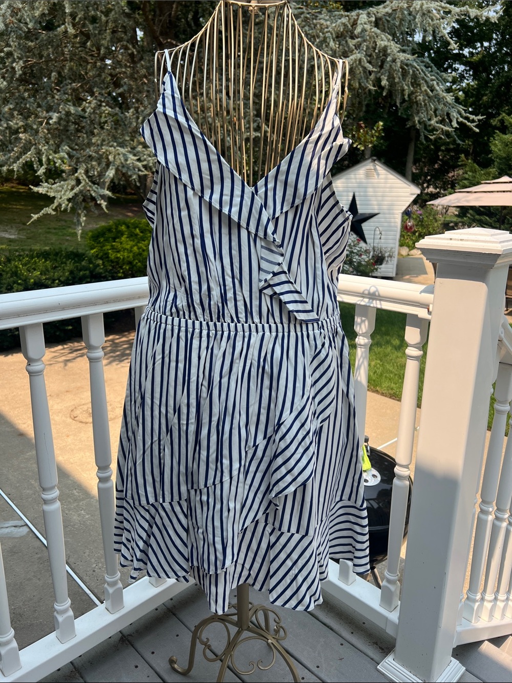 Express White and Navy Striped Ruffle Sundress
